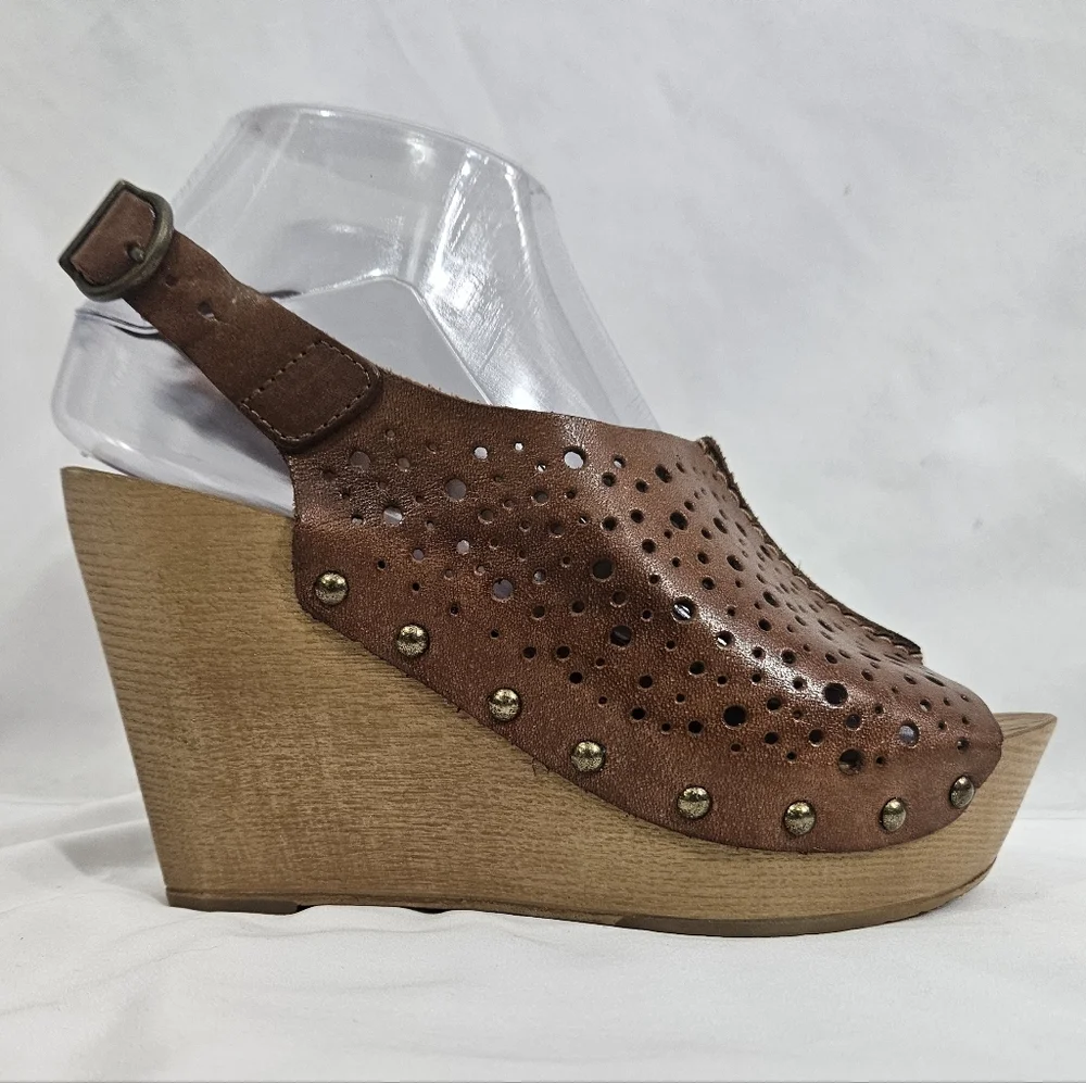 Natalia Blanco Brown Leather Wedge Shoes Womens Size 36